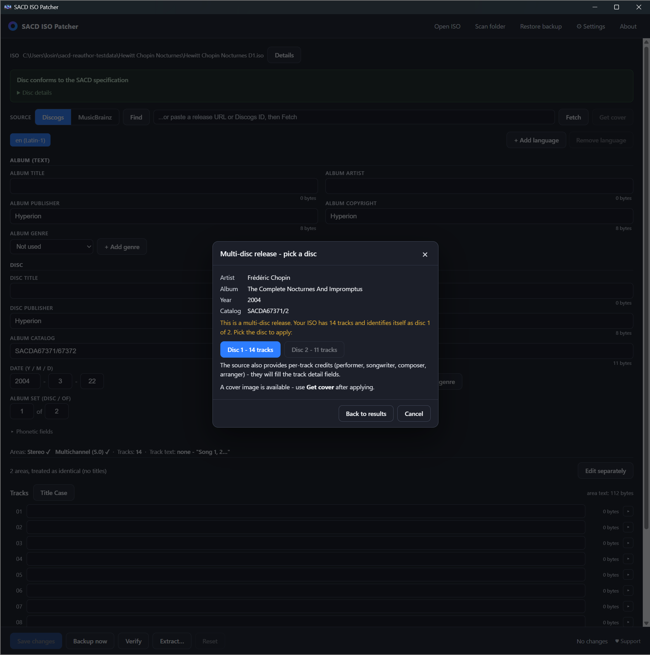 Multi-disc release picker dialog