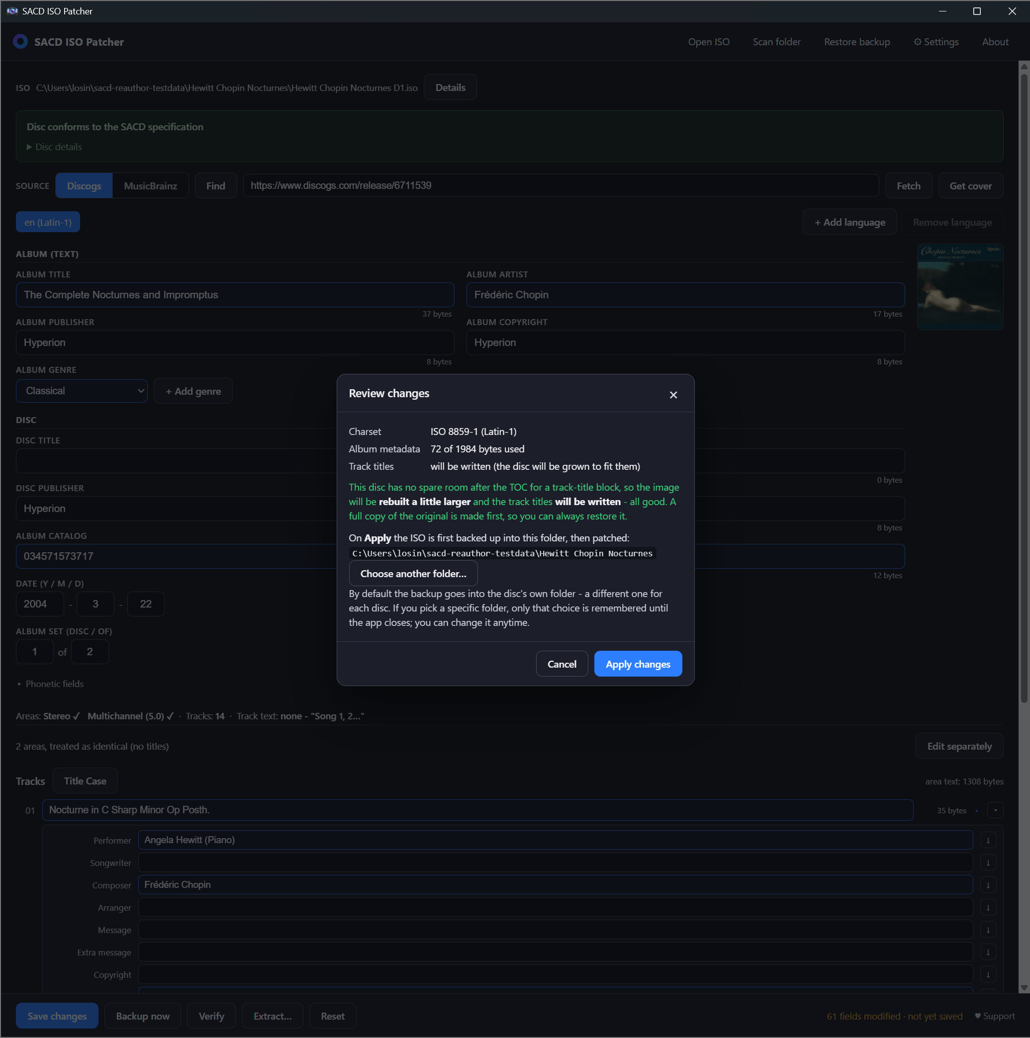 Review changes dialog before writing