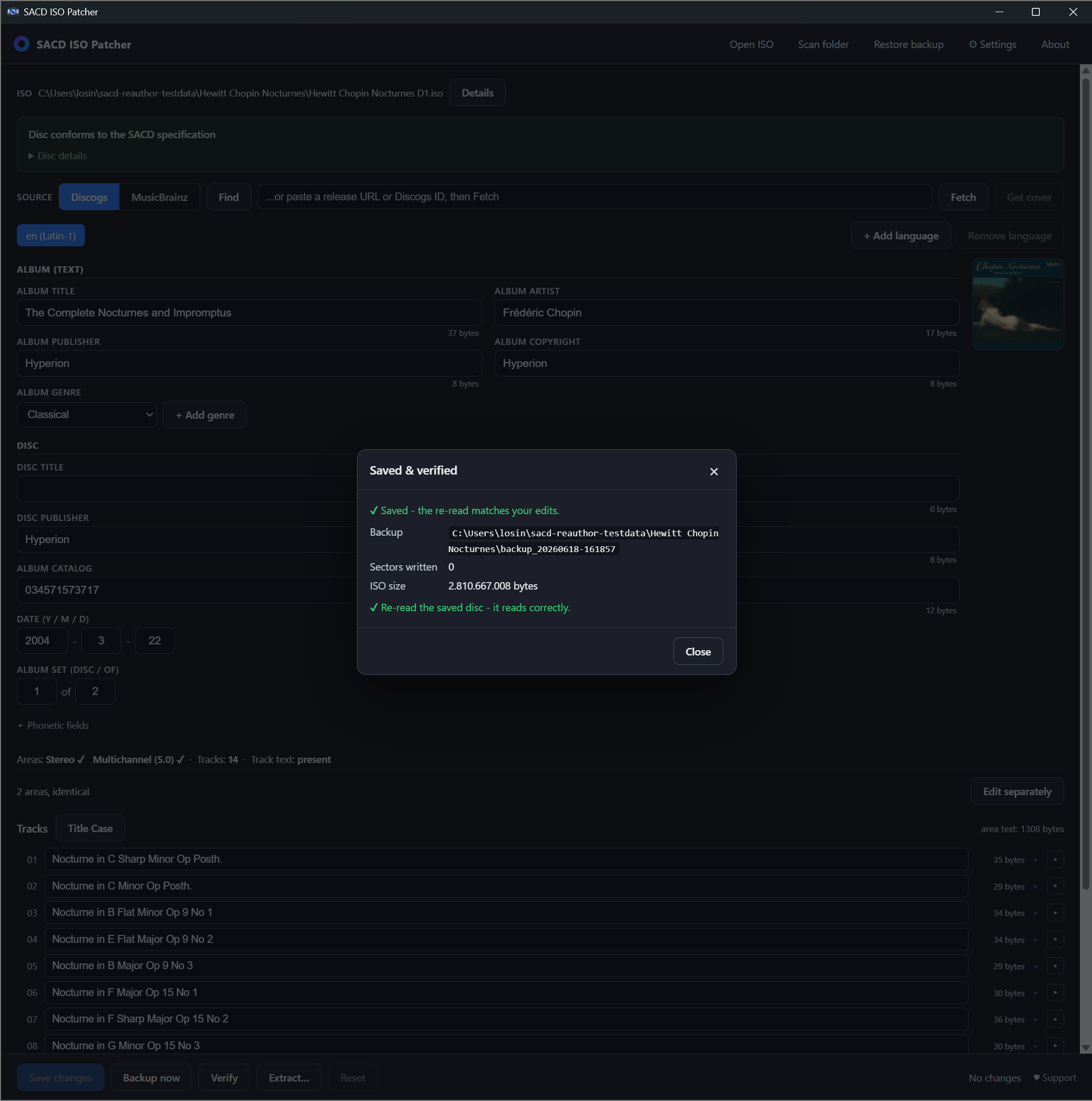 Saved and verified dialog
